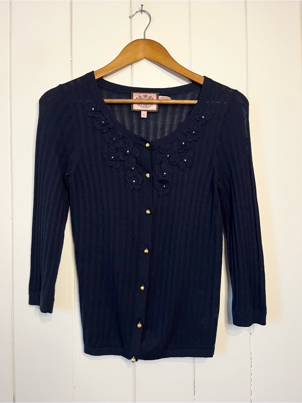 Juicy Couture Blue Y2K Ribbed Cardigan. Size Small.